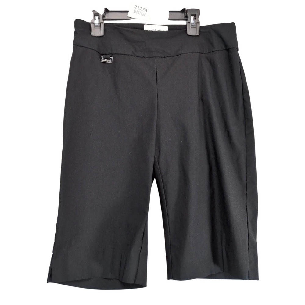 Peck & Peck Black Stretch Bermuda City Shorts Women's 10 Made in Canada Pull-On